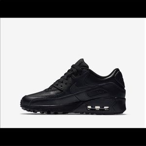 All black Nike Air Max 90 leather.